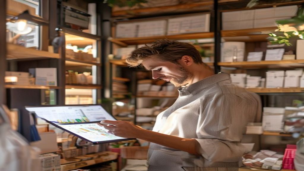 Small business using stock management system to track inventory levels efficiently