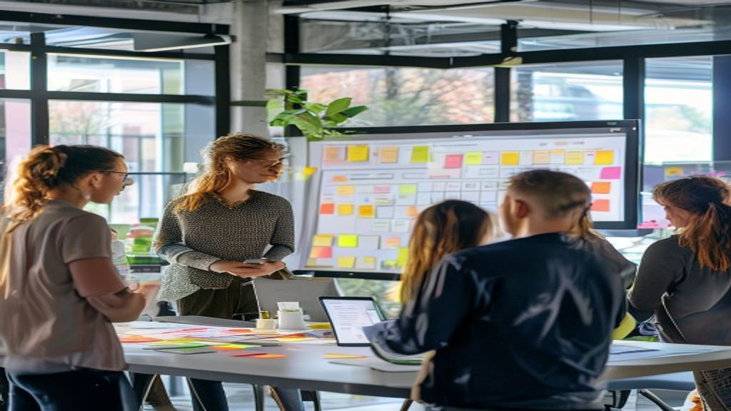 A collaborative team using a digital board to assign and track tasks efficiently