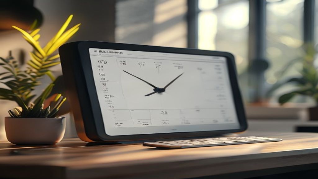 Screenshot of a time tracker program displaying hourly logs, project tags, and a start‑stop timer.